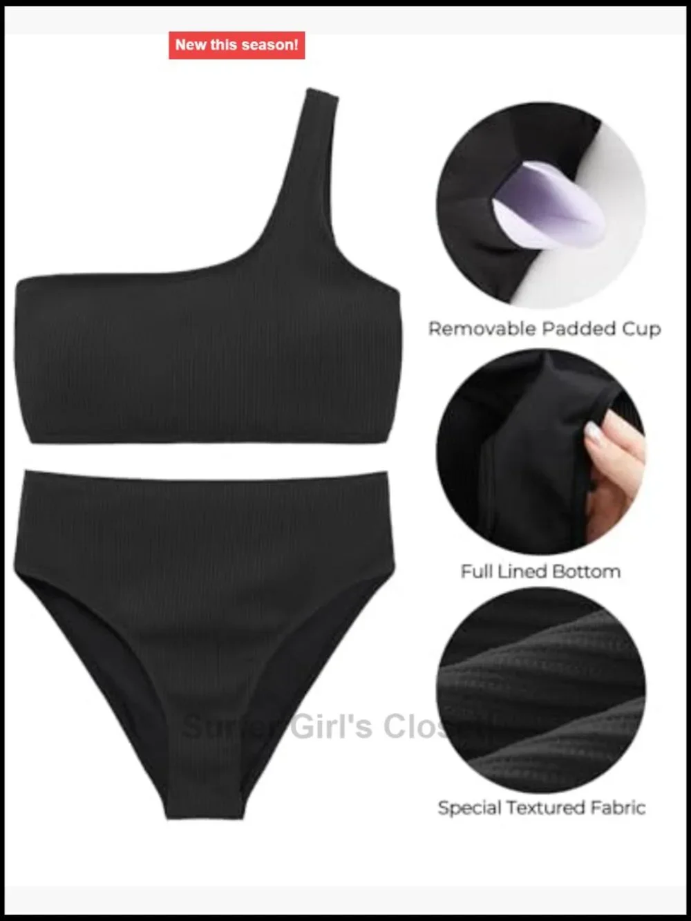 Ribbed High Waisted One Shoulder Bikini Set Two Piece Bathing Suit